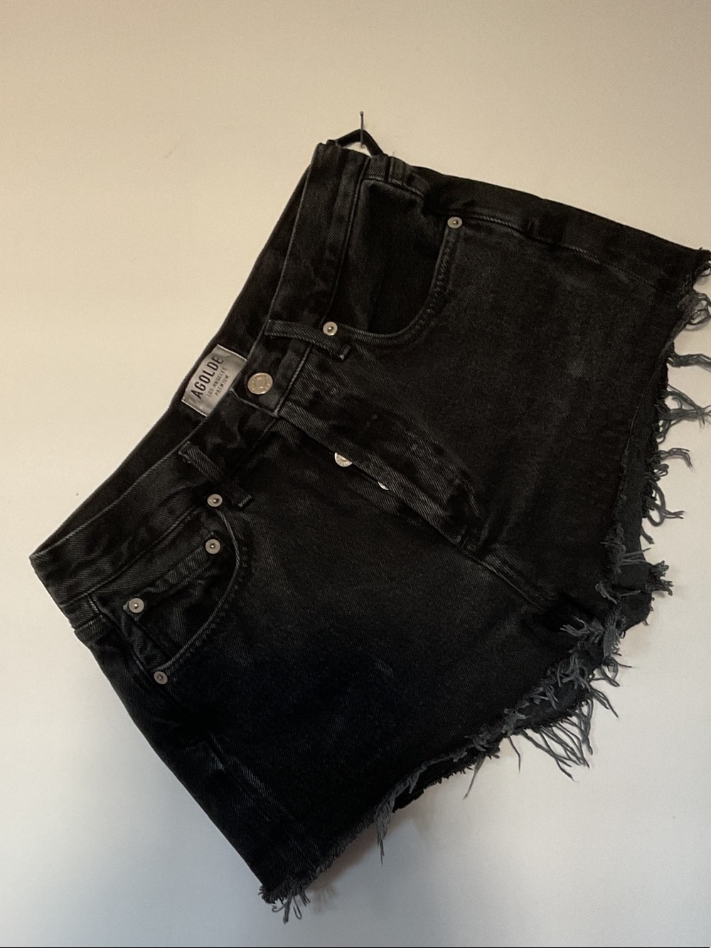 Agolde Black Frayed High-Rise Denim Shorts